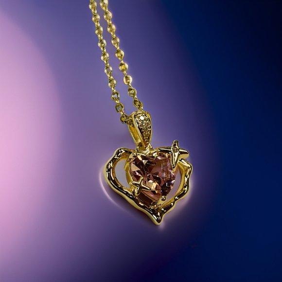Gold Heard Zircon Pink and Amethyst Pendant Necklace - Picture 17 of 17